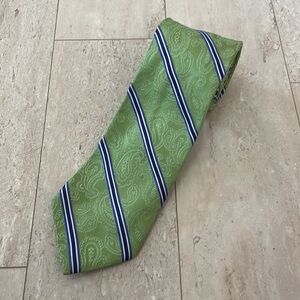 Men's Michael Kors 100% Silk Paisley Asymmetrical Striped Suit Tie Green Blue